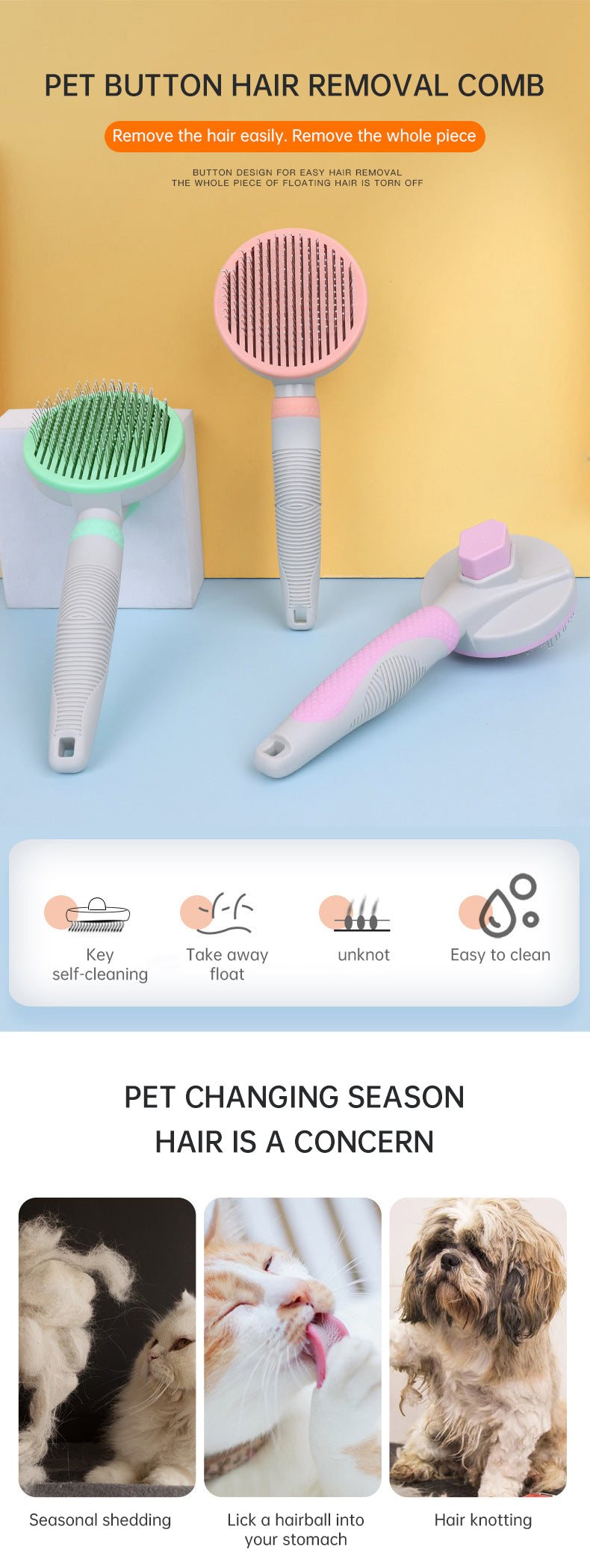 Pet Grooming Self-Cleaning Slicker Brush (Manual)