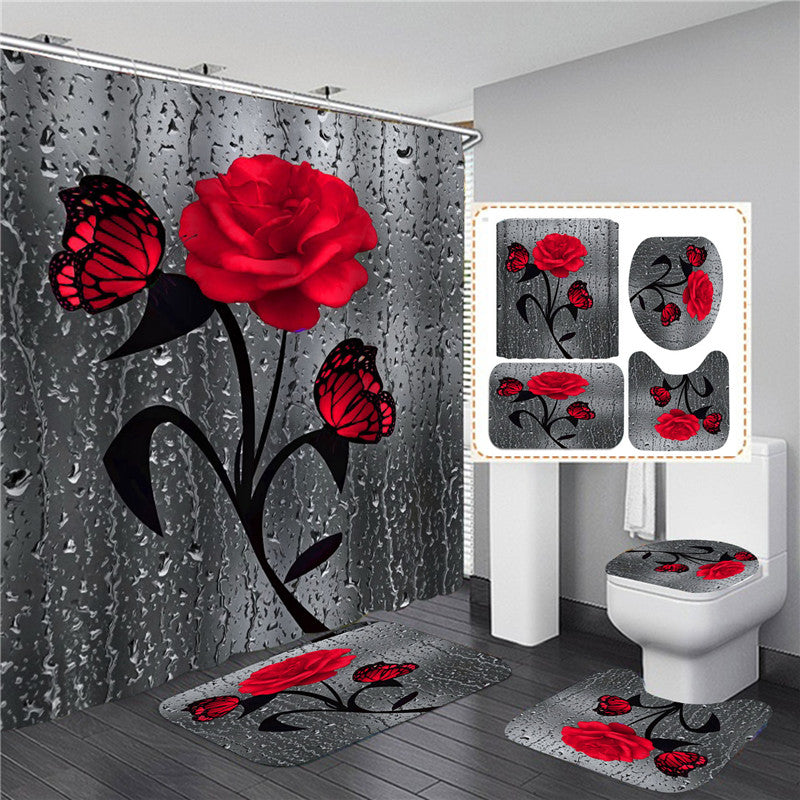 HD Digital Print Waterproof Flower Shower Curtain