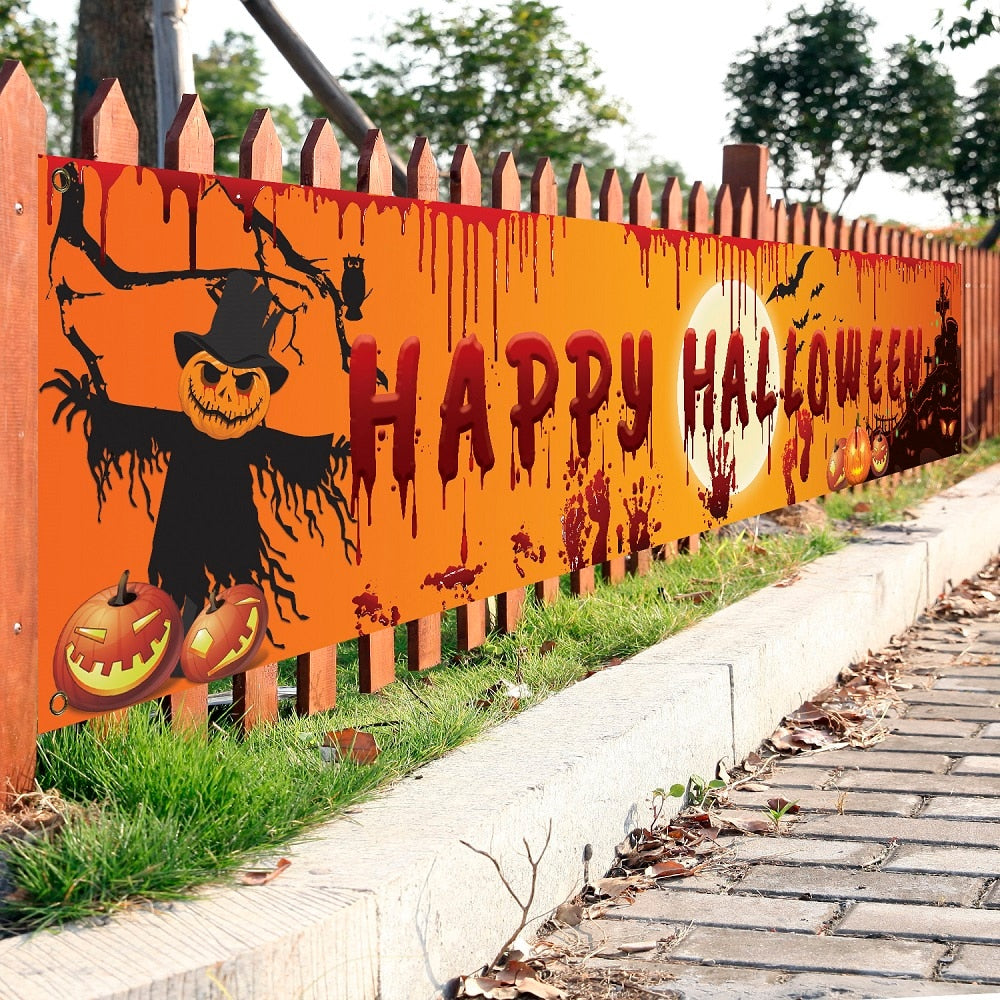 250x48cm Halloween Bloody Bat/Pumpkin Backdrop Banner