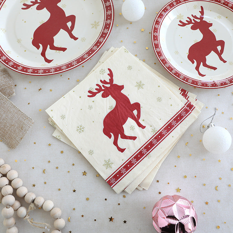 Christmas Elk Disposable Plate/Cup/Tissue Set