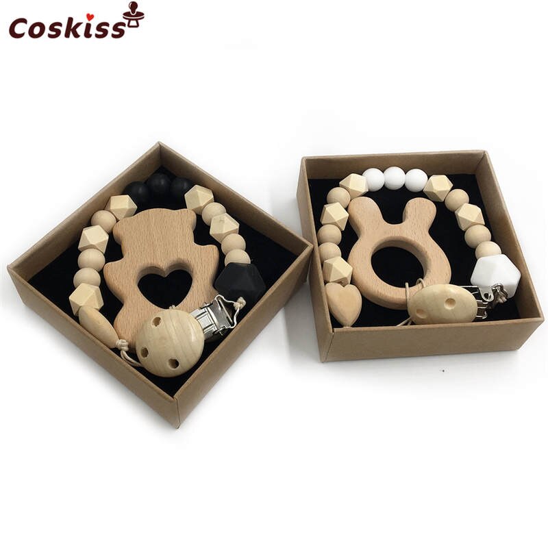 Wooden Animal Teether 2pc Gift Set