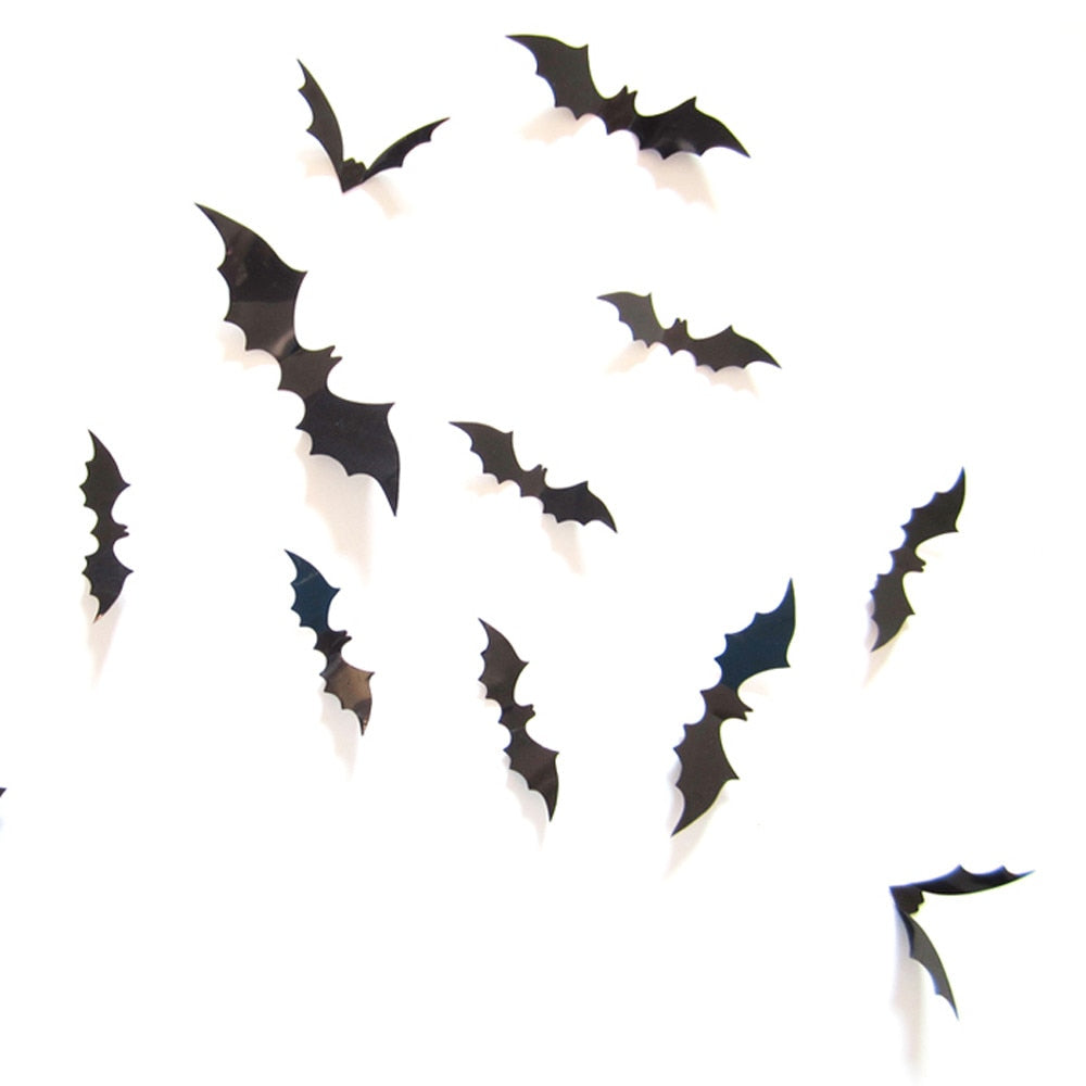 12-Piece 3D Bat Wall Decals - Halloween Decoration