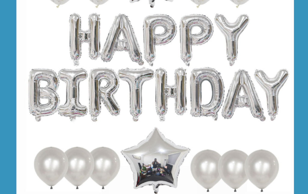 Happy Birthday Foil Letter Banner + Star Balloon Set
