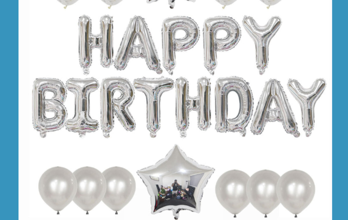 Happy Birthday Foil Letter Banner + Star Balloon Set