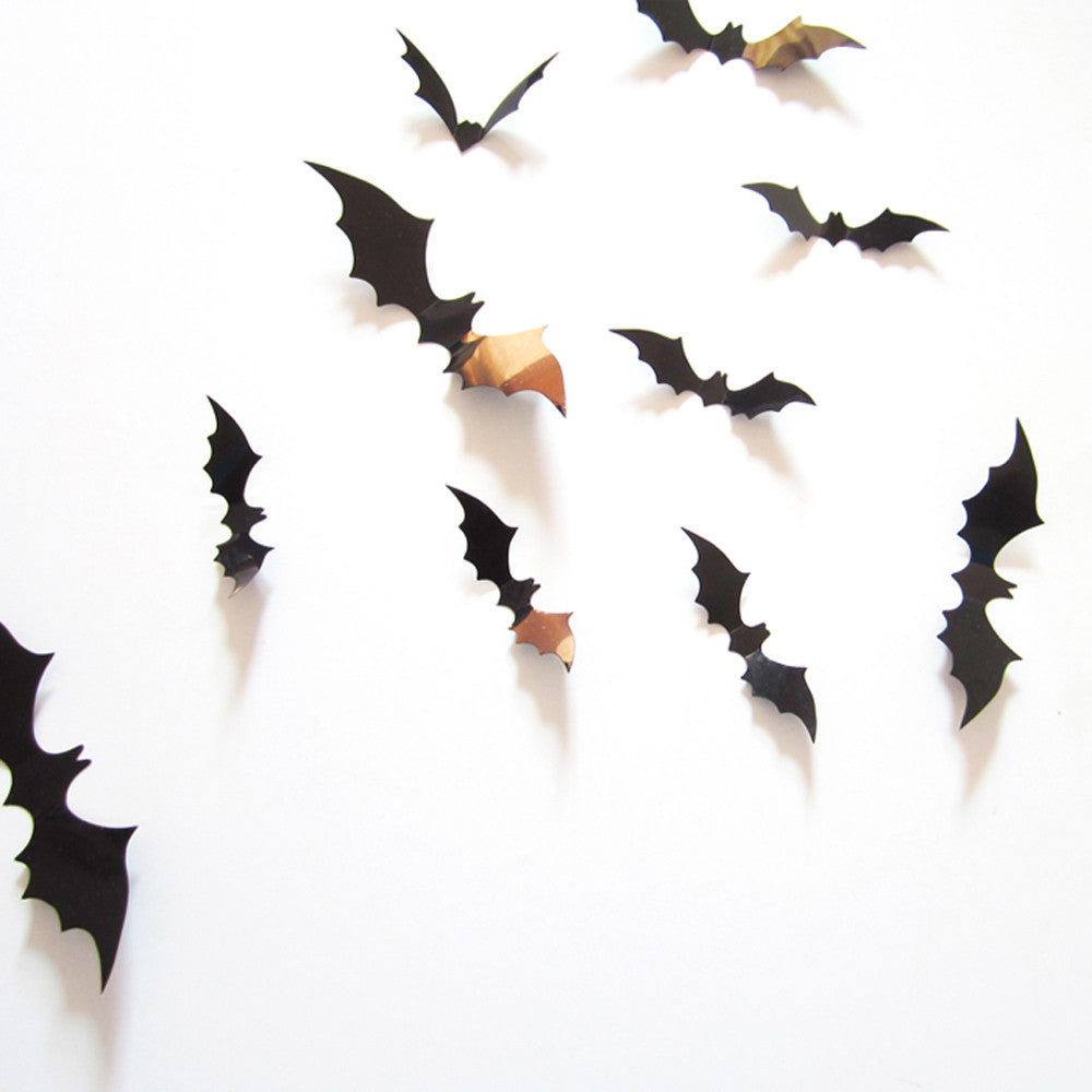 12-Piece 3D Bat Wall Decals - Halloween Decoration