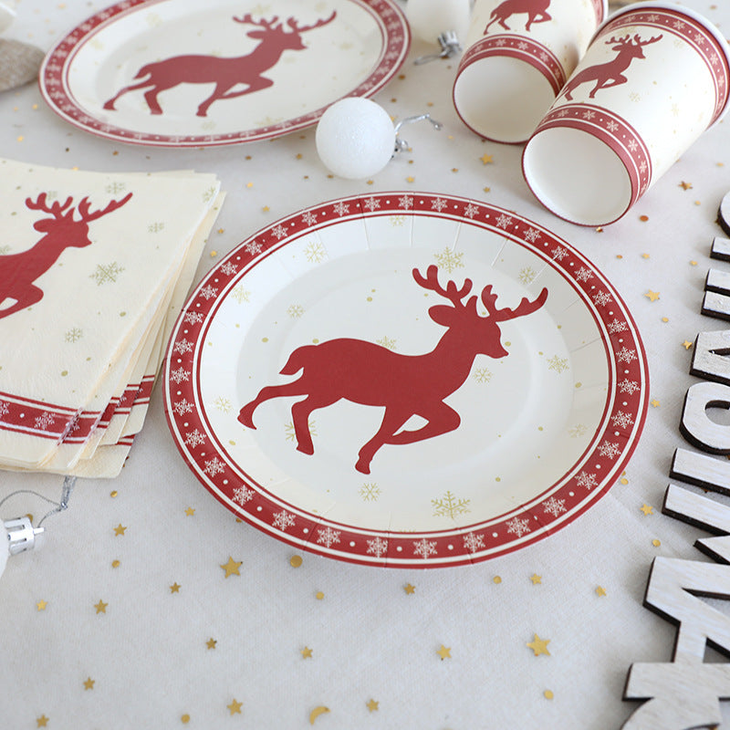 Christmas Elk Disposable Plate/Cup/Tissue Set