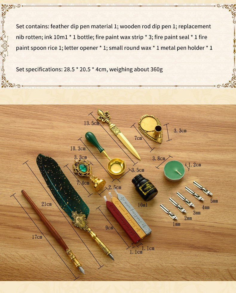 Antique Feather Dip Pen & Wax Seal Kit