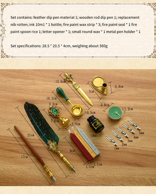 Antique Feather Dip Pen & Wax Seal Kit