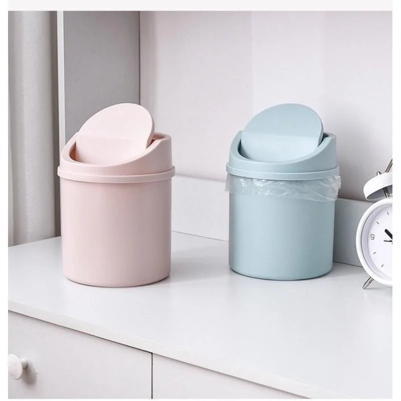 Minimalist Plastic Desktop Trash Can w/ Lid