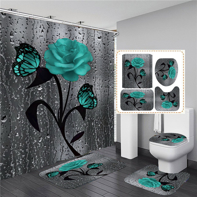 HD Digital Print Waterproof Flower Shower Curtain