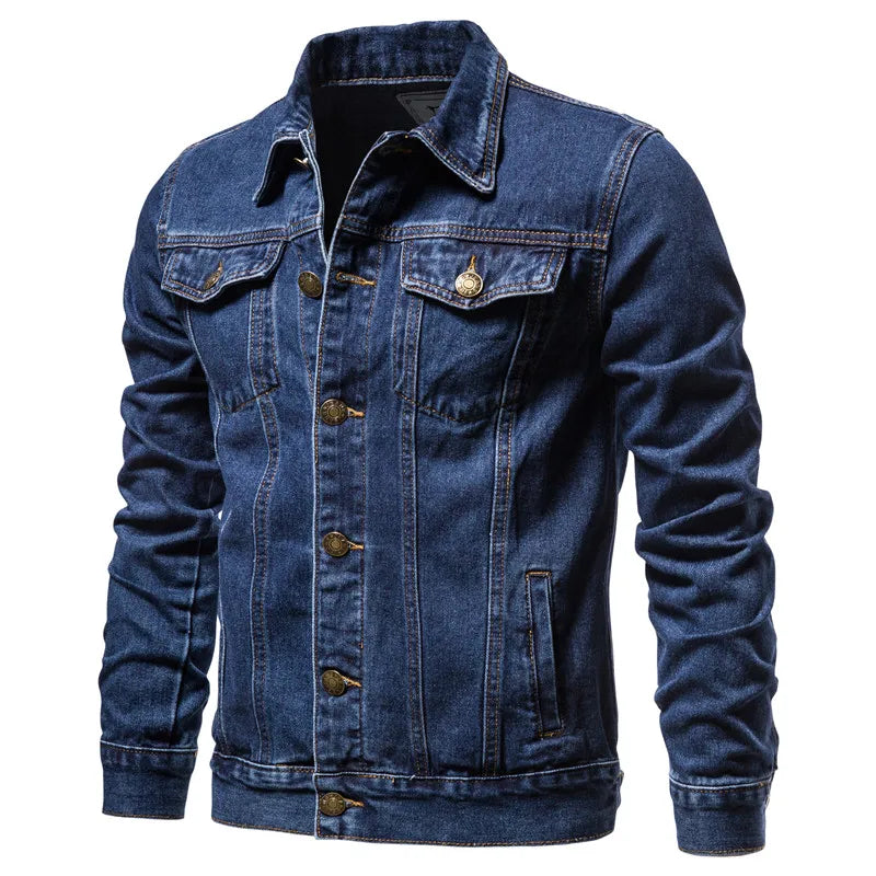 Blouson en jean pour homme, mode motard, vestes en jean décontractées pour homme, veste en jean surdimensionnée en coton, manteau en jean décontracté noir et bleu pour homme