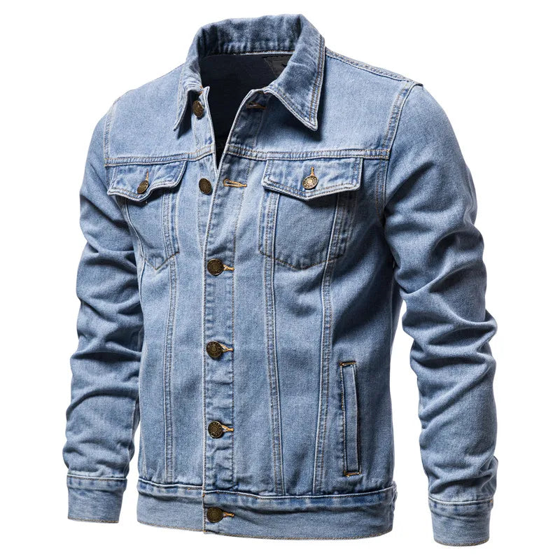 Blouson en jean pour homme, mode motard, vestes en jean décontractées pour homme, veste en jean surdimensionnée en coton, manteau en jean décontracté noir et bleu pour homme