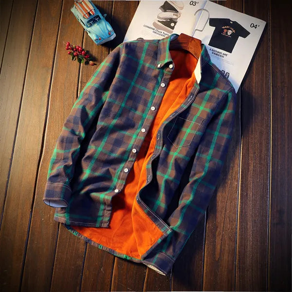 Camisa Masculina  Men Plaid Flannel Shirts Mens Casual Autumn Winter Spring Thick Warm Fleece Cotton Long Sleeve Shirt MCS06