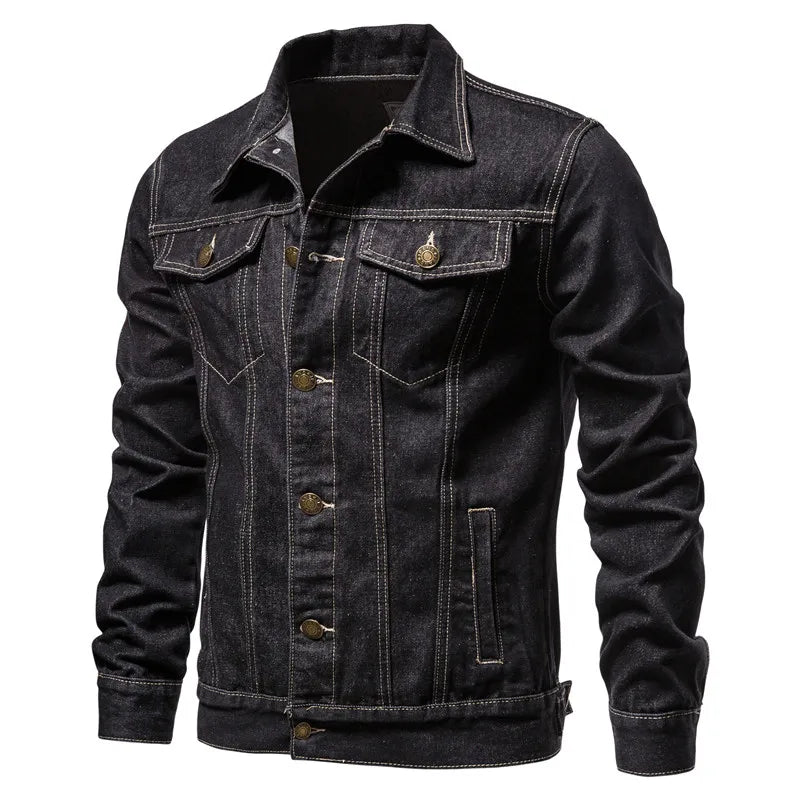 Blouson en jean pour homme, mode motard, vestes en jean décontractées pour homme, veste en jean surdimensionnée en coton, manteau en jean décontracté noir et bleu pour homme