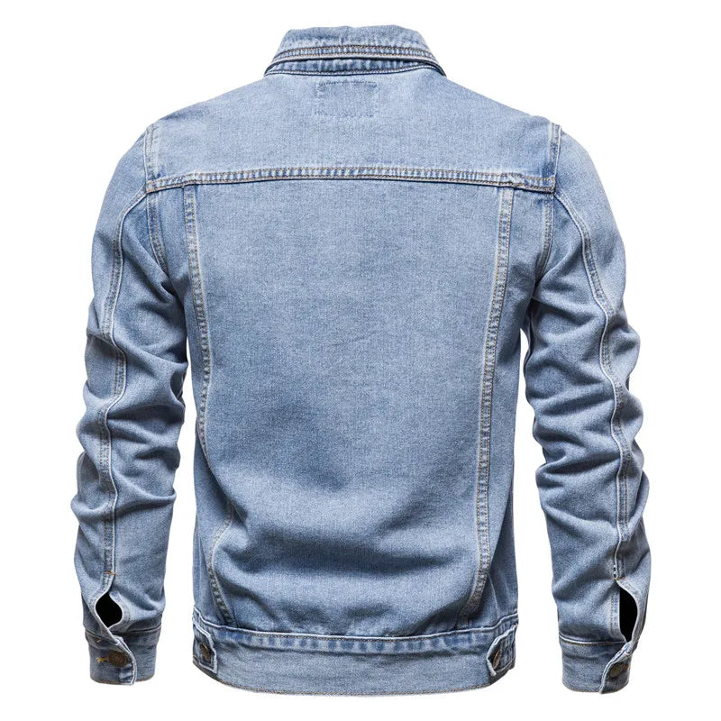 Blouson en jean pour homme, mode motard, vestes en jean décontractées pour homme, veste en jean surdimensionnée en coton, manteau en jean décontracté noir et bleu pour homme