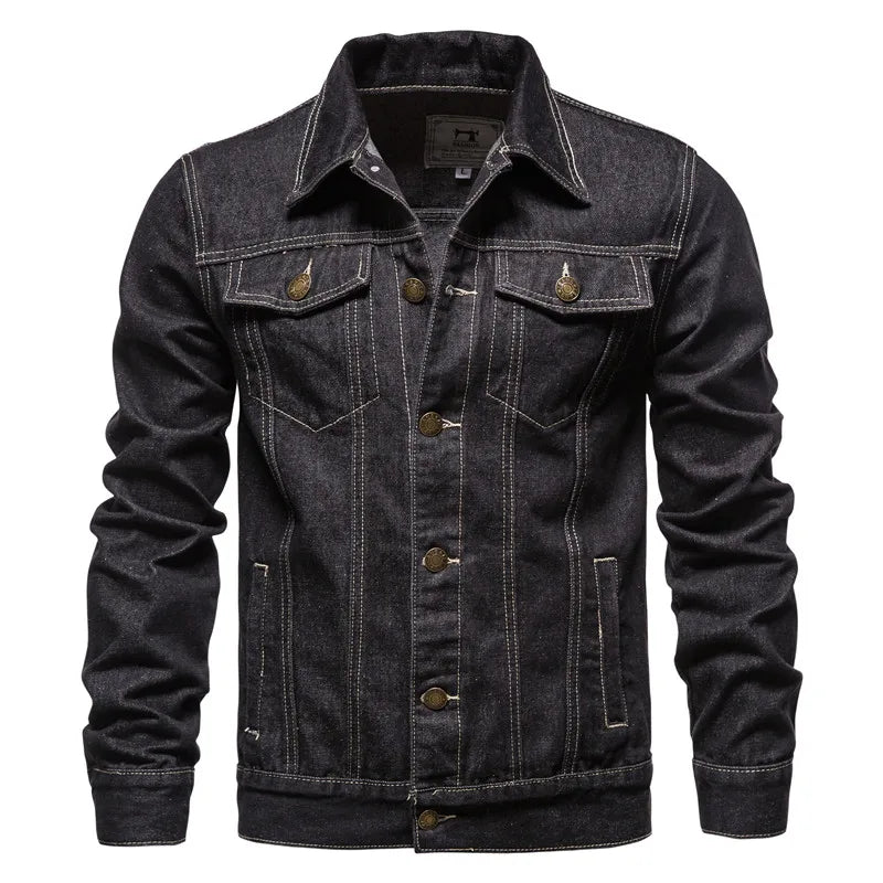 Blouson en jean pour homme, mode motard, vestes en jean décontractées pour homme, veste en jean surdimensionnée en coton, manteau en jean décontracté noir et bleu pour homme