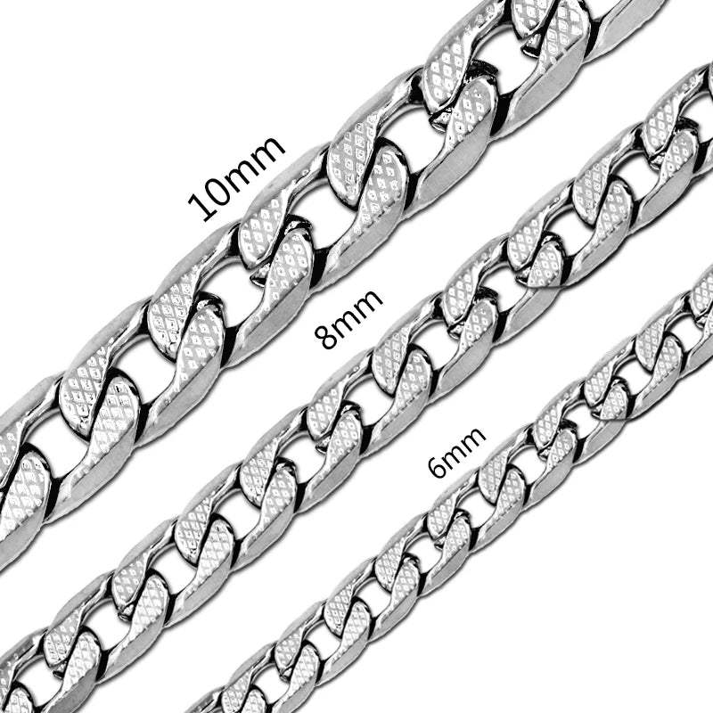 Fashion Cuban Chain Necklace Hip-hop for Men/Women 925 sterling silver Pattern Curb Link Chain Male Collar