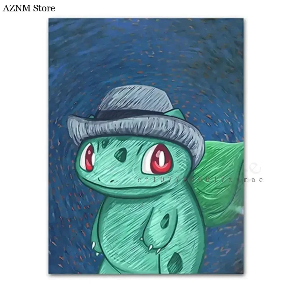 Pokmon Anime Character Pikachu Posters Van Gogh Museum Watercolor Canvas With HD Printed Wall art Pictures For Living Room Gifts