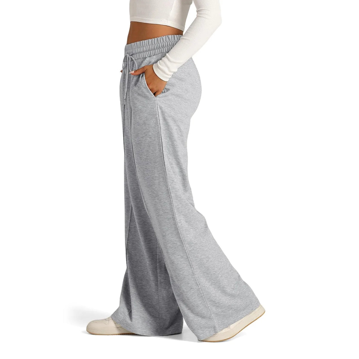 Pantalon de survêtement doublé polaire pour femme, jambe large, coupe droite, bas uni, fitness, jogging, voyage, basique