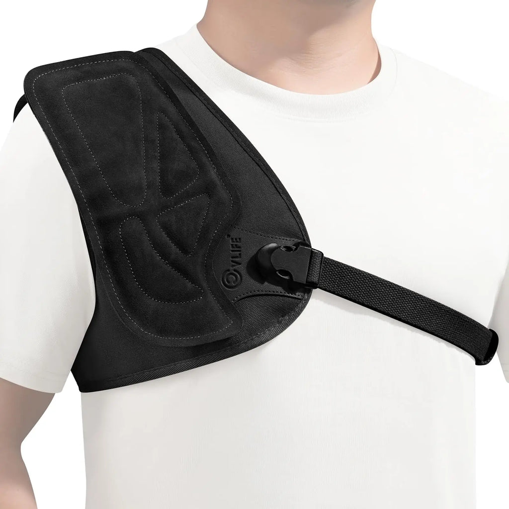 CVLIFE recoil pad shoulder vest worn on shoulder, black