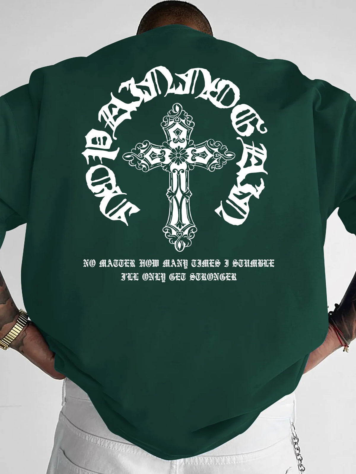Oversized Vintage Gothic T Shirt Men Streetwear Back Print Cross Graphic Tee Y2K Harajuku Crew Neck Short Sleeve Tops S-XXL