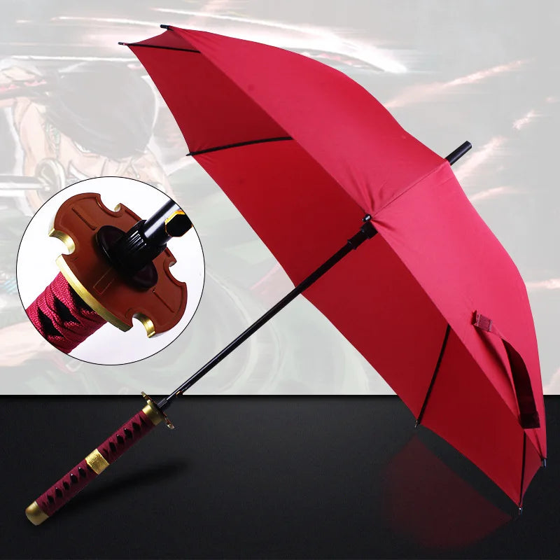 Anime Roronoa Zoro Katana Umbrella Sword Longhand Black Parasol One Piece Knife Real Size Japanese Katana Sabre Umbrella Raincoa