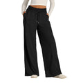 Pantalon de survêtement doublé polaire pour femme, jambe large, coupe droite, bas uni, fitness, jogging, voyage, basique