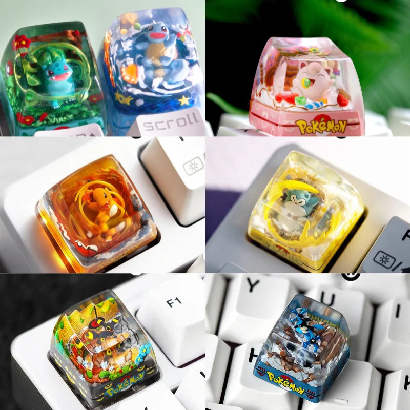 Pokemon Pikachu Transparent Esc Keycap Keyboard Accessories Anime Cute Resin Shrink Drip Glue handmade Keycaps Anime Fans Gift