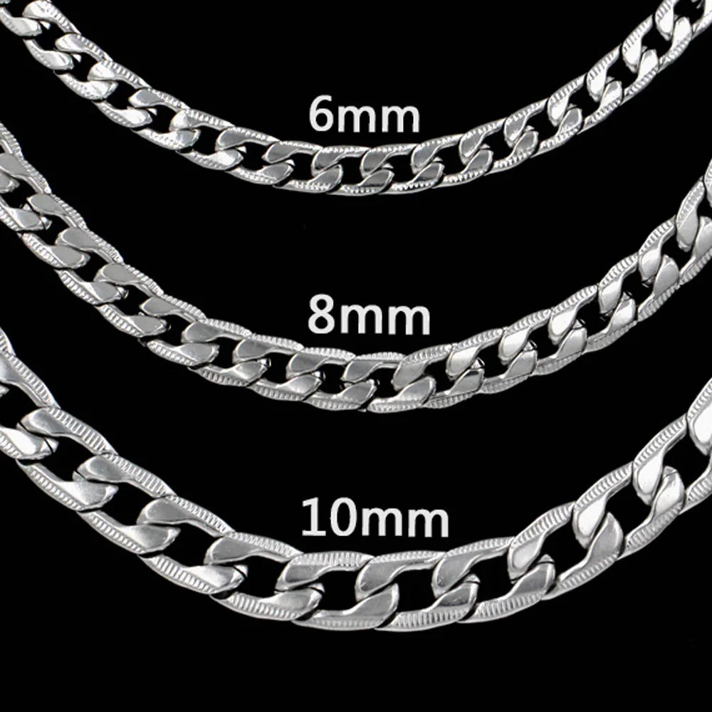 Fashion Cuban Chain Necklace Hip-hop for Men/Women 925 sterling silver Pattern Curb Link Chain Male Collar