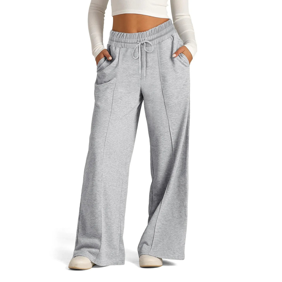 Pantalon de survêtement doublé polaire pour femme, jambe large, coupe droite, bas uni, fitness, jogging, voyage, basique