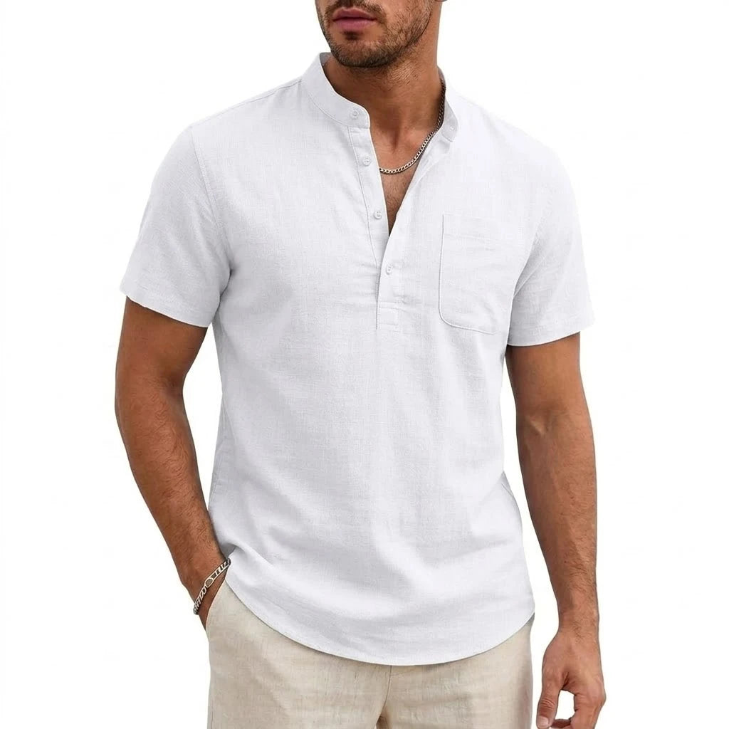 New Mens Henley T-Shirts for Men Short Sleeve Shirts Casual Tshirts Mens Summer Beach Cotton Linen Shirt Pocket Button Tee Top