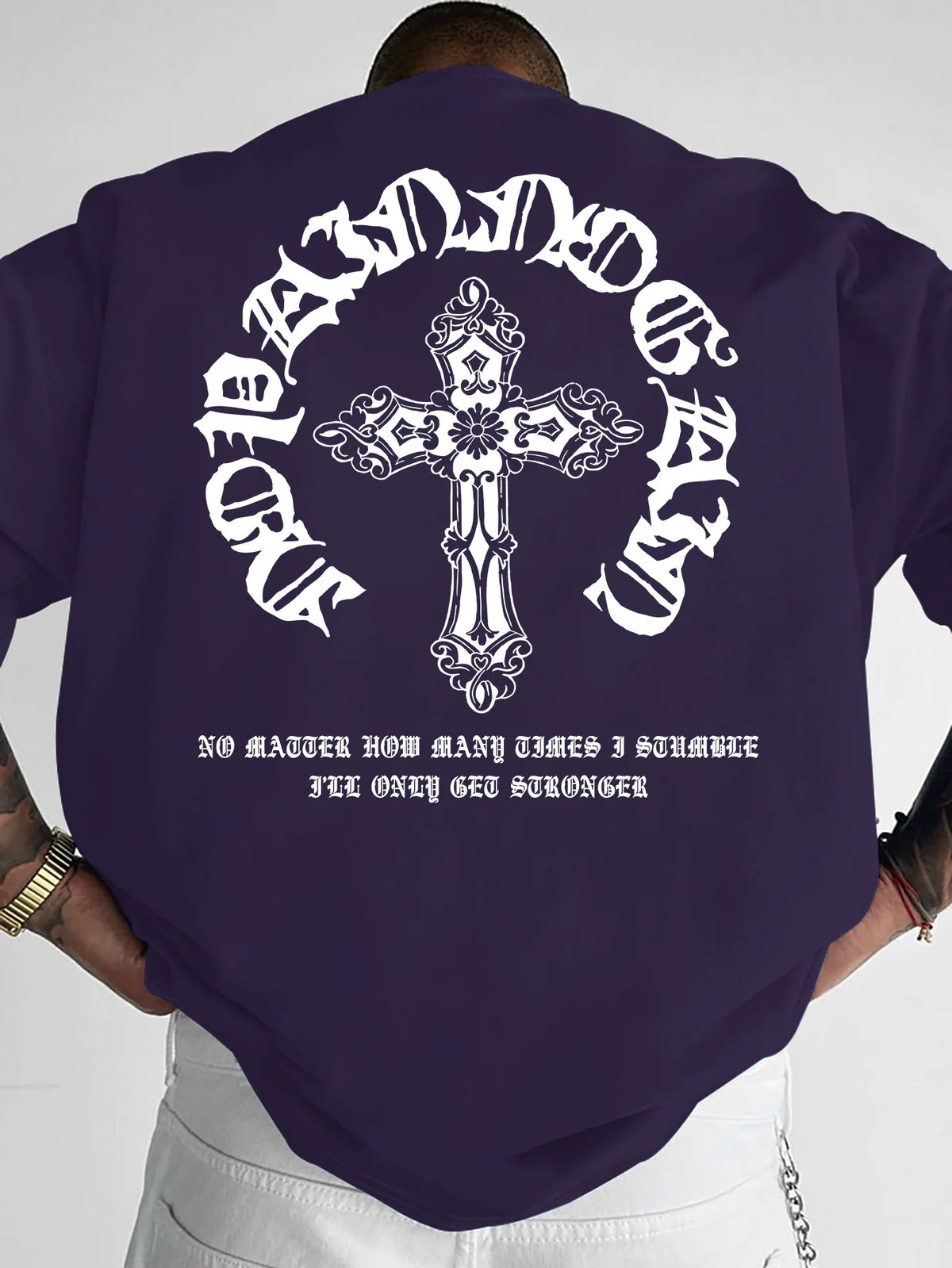 Oversized Vintage Gothic T Shirt Men Streetwear Back Print Cross Graphic Tee Y2K Harajuku Crew Neck Short Sleeve Tops S-XXL