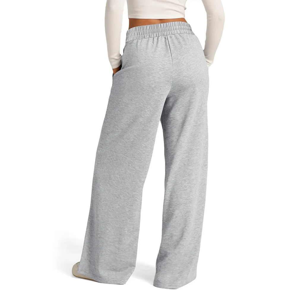 Pantalon de survêtement doublé polaire pour femme, jambe large, coupe droite, bas uni, fitness, jogging, voyage, basique