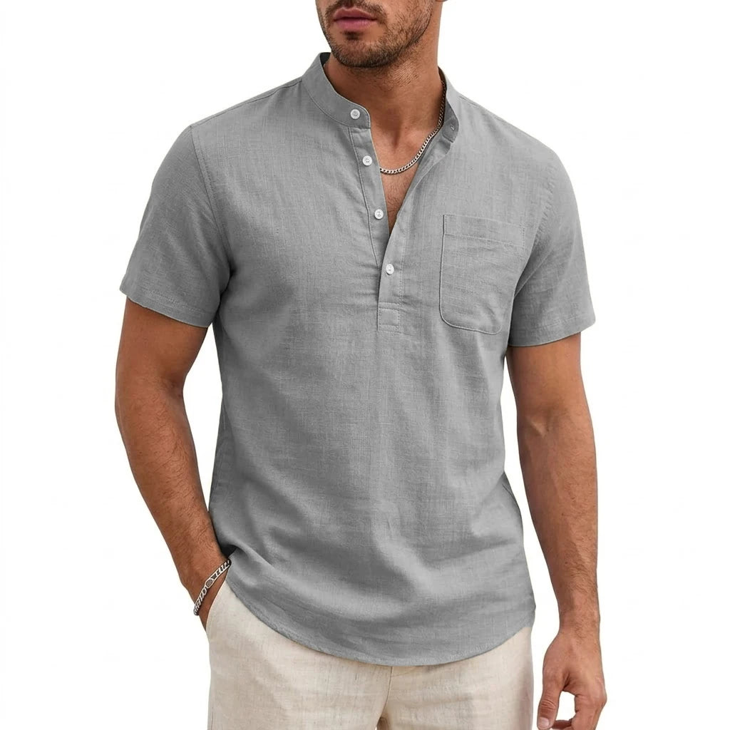 New Mens Henley T-Shirts for Men Short Sleeve Shirts Casual Tshirts Mens Summer Beach Cotton Linen Shirt Pocket Button Tee Top