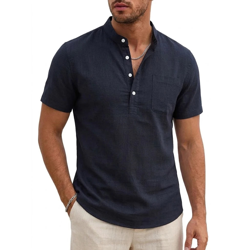 New Mens Henley T-Shirts for Men Short Sleeve Shirts Casual Tshirts Mens Summer Beach Cotton Linen Shirt Pocket Button Tee Top