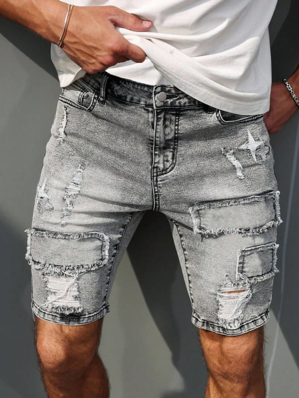 Men's Vintage Ripped Denim Shorts - Loose Streetwear