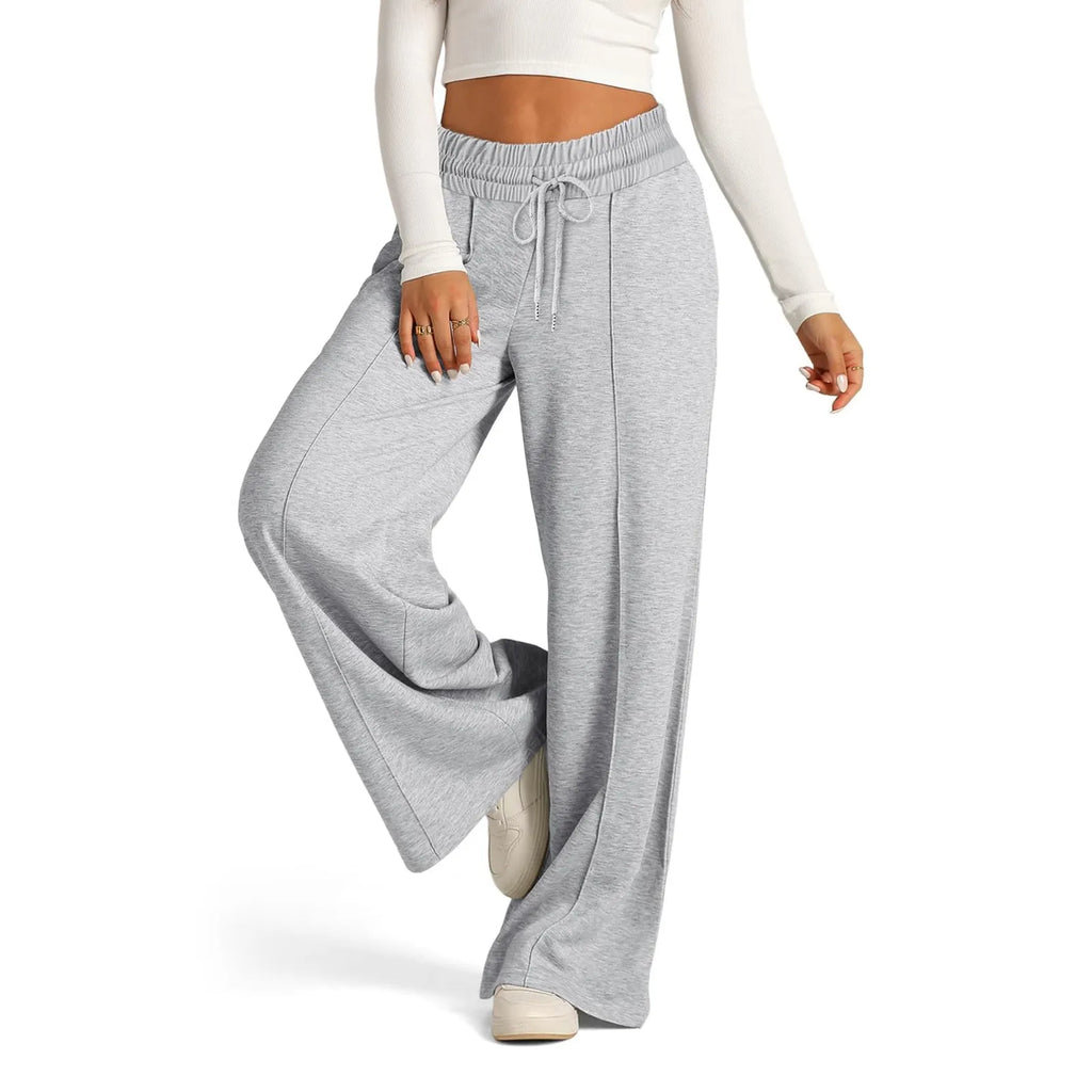 Pantalon de survêtement doublé polaire pour femme, jambe large, coupe droite, bas uni, fitness, jogging, voyage, basique