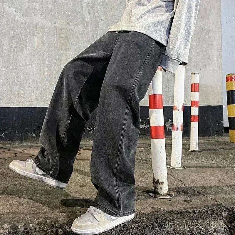 Men's Wide-Leg Streetwear Jeans Korean Style
