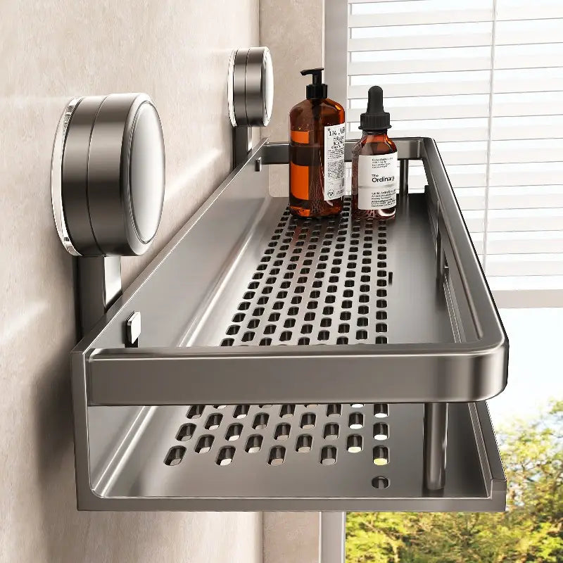 No-Drill Suction Cup Aluminum Bathroom Wall Shelf