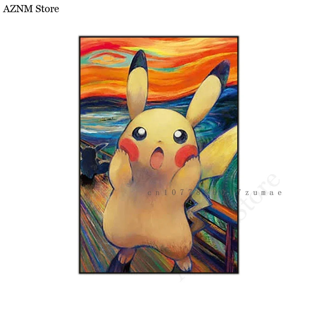 Pokmon Anime Character Pikachu Posters Van Gogh Museum Watercolor Canvas With HD Printed Wall art Pictures For Living Room Gifts