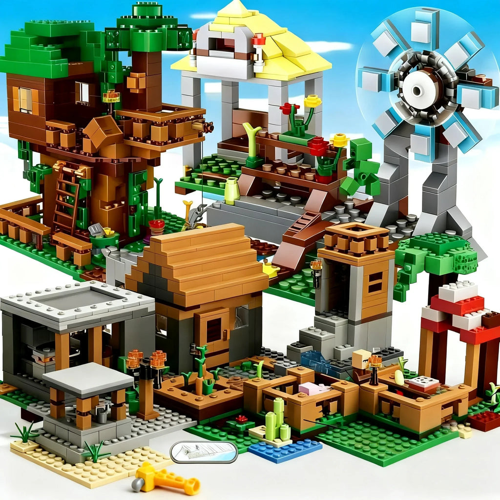 2026 New Minecrafted My World Large Village Tree House Windmill Building Blocks Set DIY Assembly Educational Bricks Toys for Kid