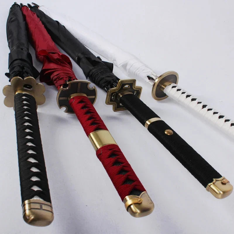 Anime Roronoa Zoro Katana Umbrella Sword Longhand Black Parasol One Piece Knife Real Size Japanese Katana Sabre Umbrella Raincoa