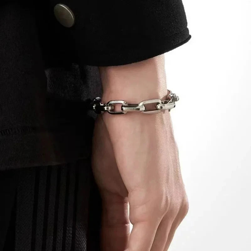 Mens Thick Cuban Chain Bracelet Stainless Steel Hop Punk Industrial Hand Vintage Trendy Jewelry
