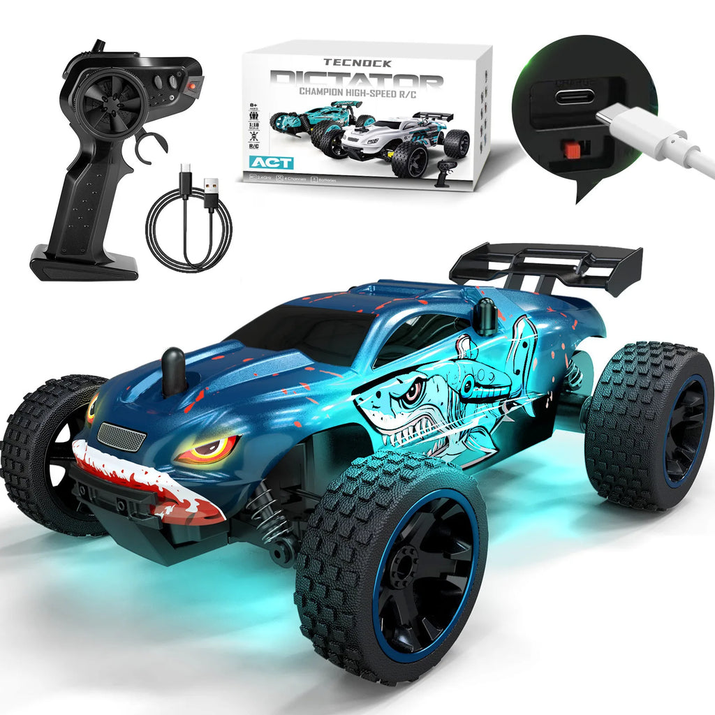 RC Cars Remote Control Car for Kids, 1:18 Scale 20 KM/H 2WD Offroad Buggy, 2.4GHz RC Racing Car with USB-C Easy Charging