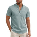 New Mens Henley T-Shirts for Men Short Sleeve Shirts Casual Tshirts Mens Summer Beach Cotton Linen Shirt Pocket Button Tee Top