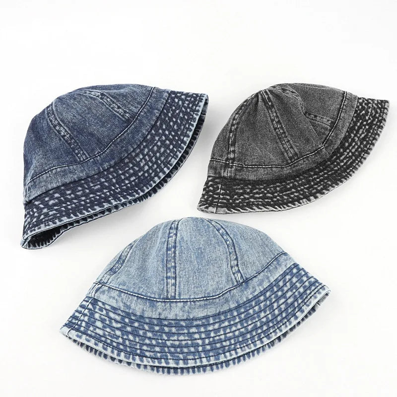 Washed Denim Bucket Hat Women Fisherman's Hat Bucket Hat Unisex Bob Caps Hip Hop Gorros Men Panama Windproof Bucket Hat Outdoor
