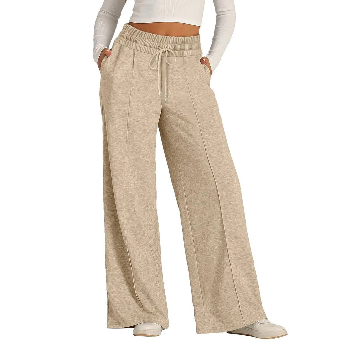 Pantalon de survêtement doublé polaire pour femme, jambe large, coupe droite, bas uni, fitness, jogging, voyage, basique