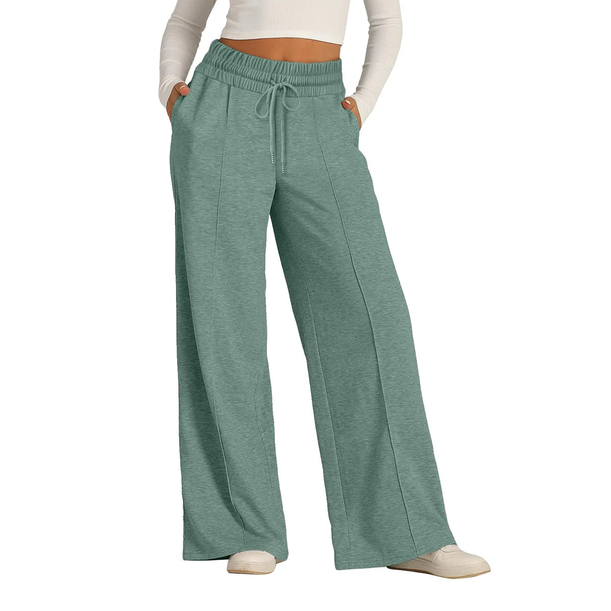 Pantalon de survêtement doublé polaire pour femme, jambe large, coupe droite, bas uni, fitness, jogging, voyage, basique