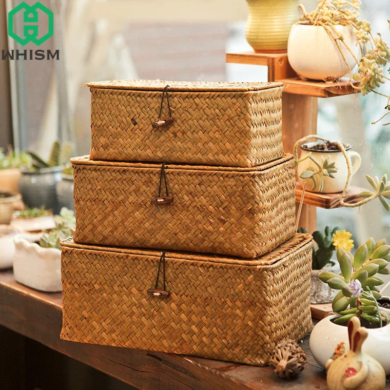 Woven Rattan Storage Basket with Lid