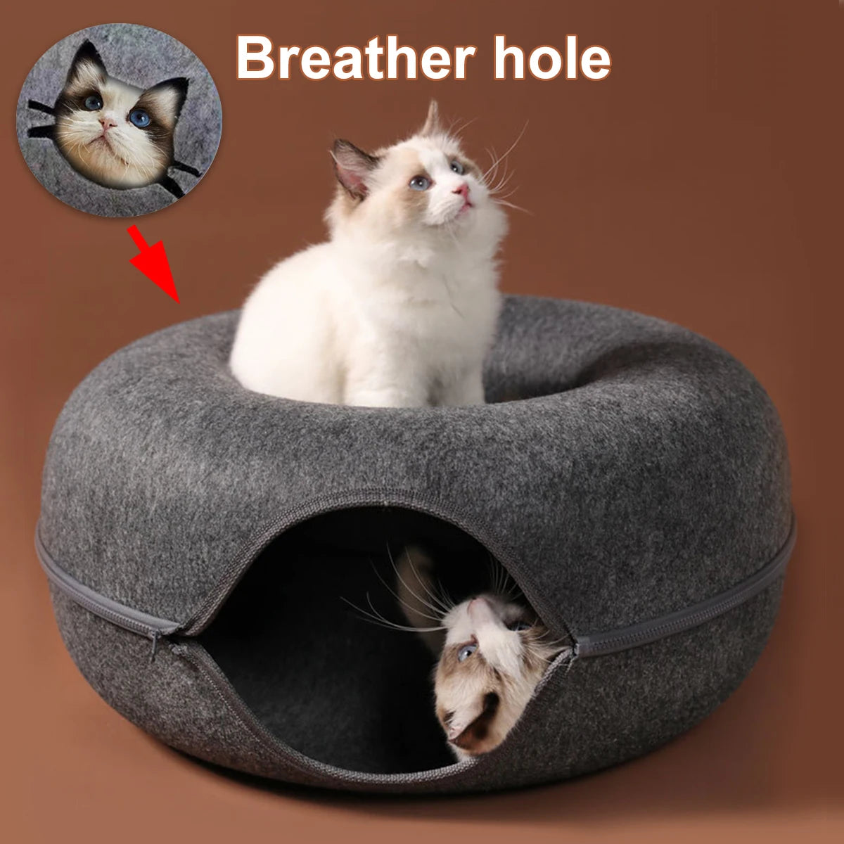 Interactive Round Cat Tunnel Donut Bed